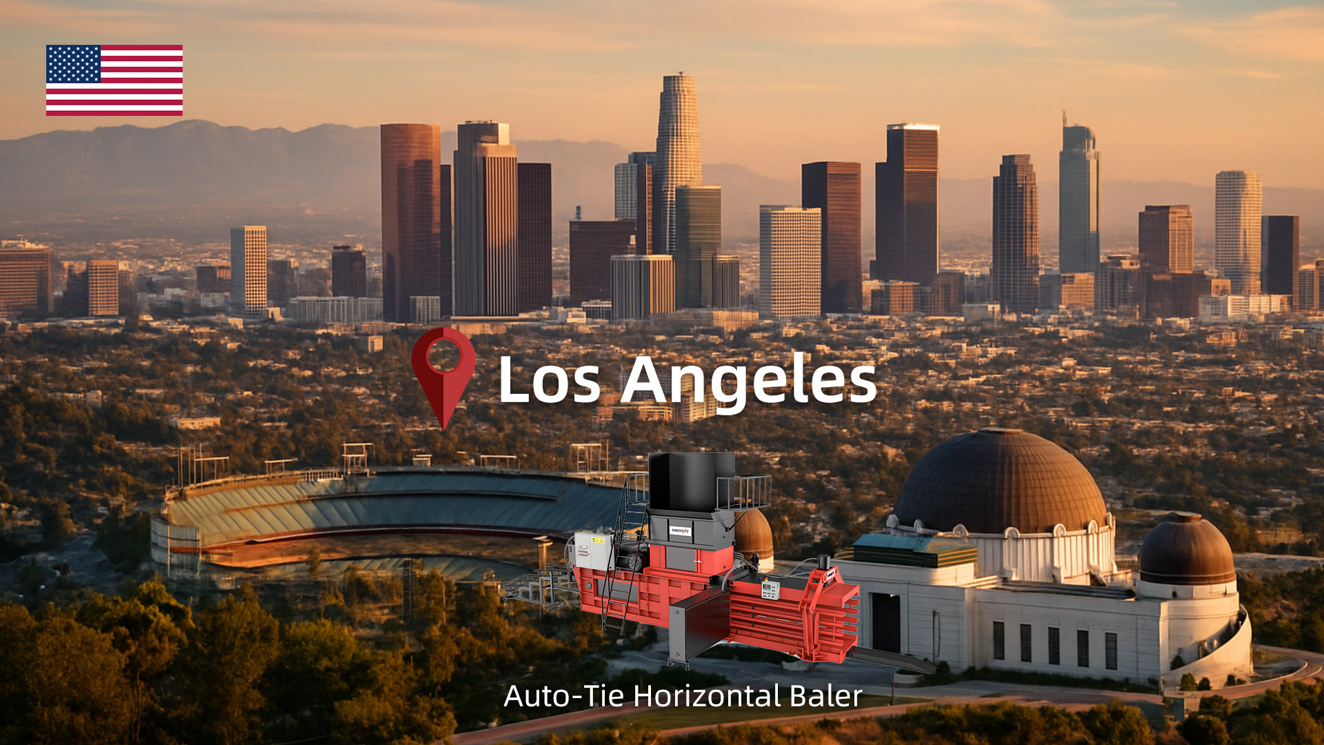 Los Angeles, California：ENERPAT Auto-Tie Cardboard Bale Press Installed