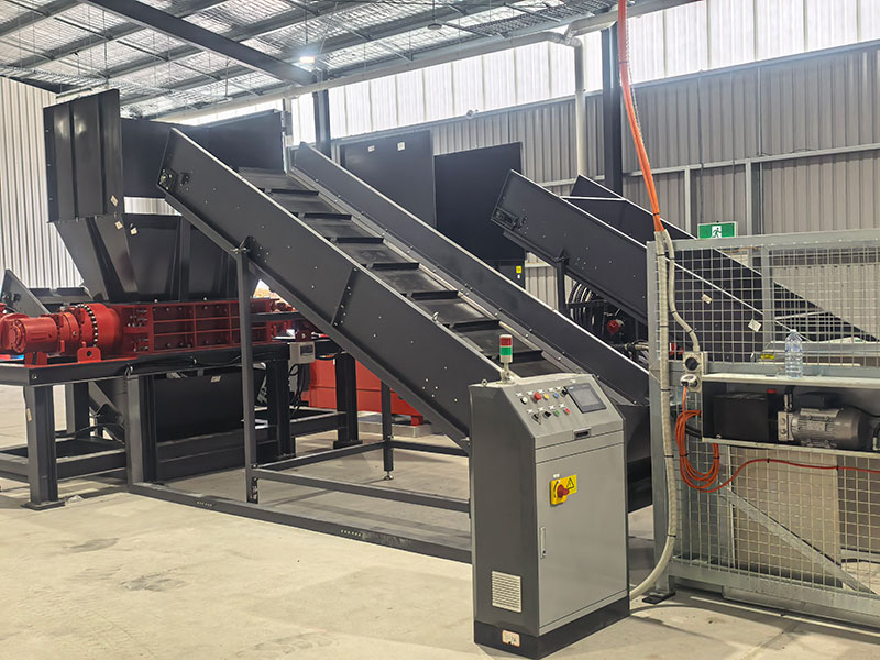 ENERPAT AMB-H2014-250 Metal Scrap Baler & MSB-E1200 Dual Shaft Shredder Installed
