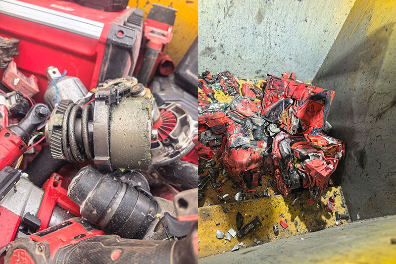 ENERPAT AMB-H2014-250 Metal Scrap Baler & MSB-E1200 Dual Shaft Shredder Installed
